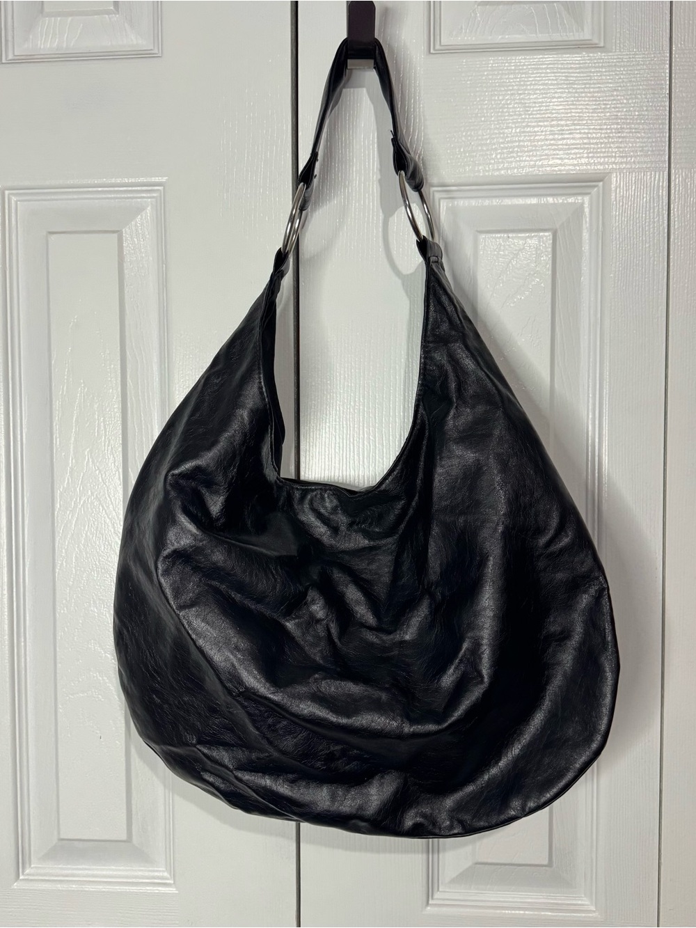 Black Leather Hobo Bag - Classic Soft Shoulder Tote